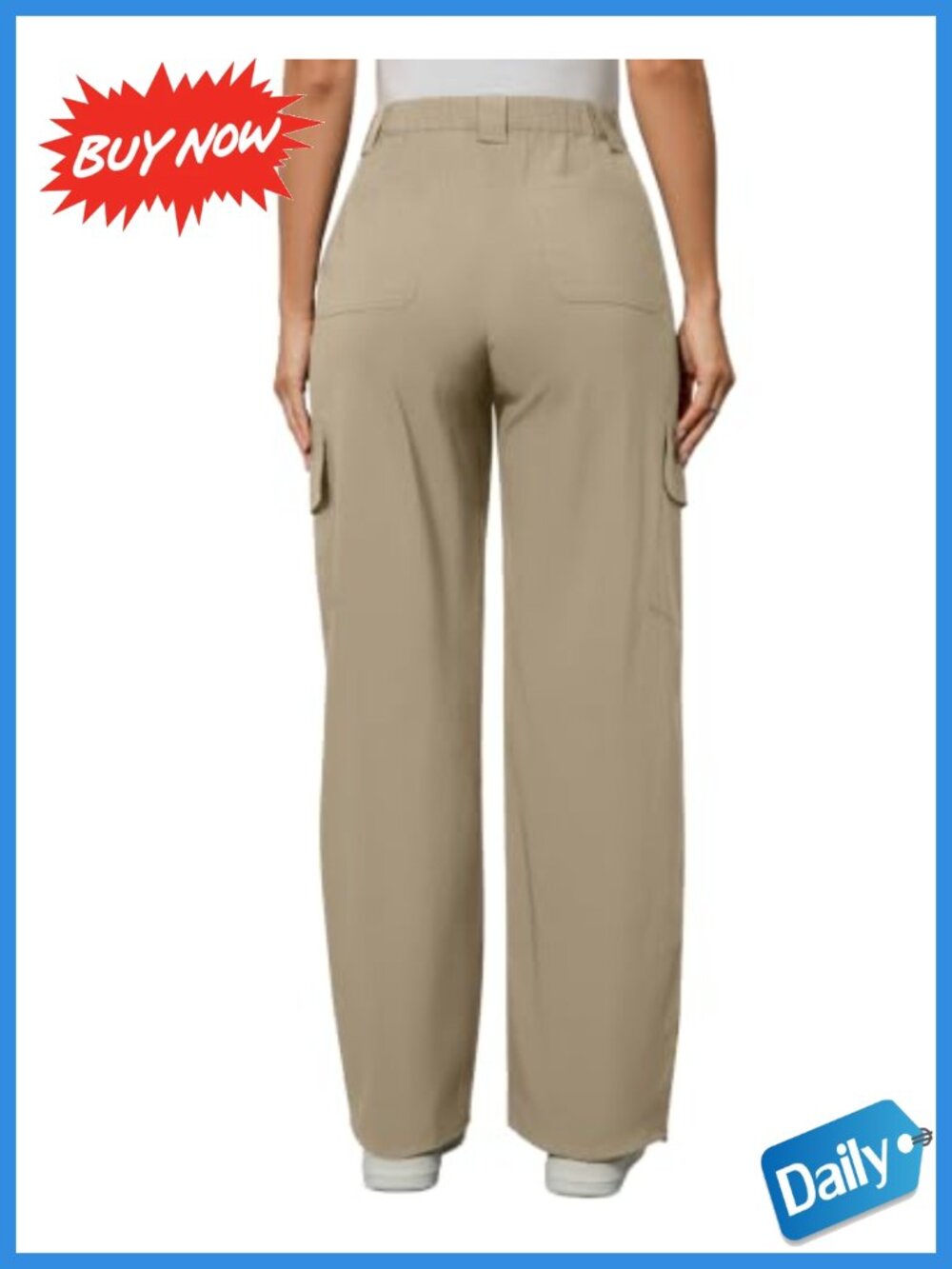 Straight Leg Maternity Cargo Pants Mid Rise Stretch Drawstring Hem - Picture 4 of 6